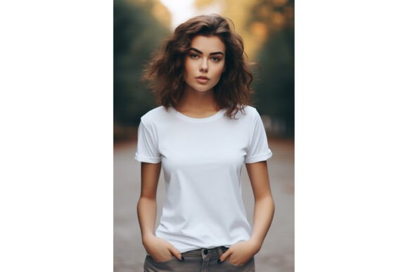 Female Wearing White T-Shirt Mockup: Graphics for Product Mockups