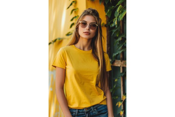 Female Yellow T-Shirt Mockup: Graphics for Product Mockups