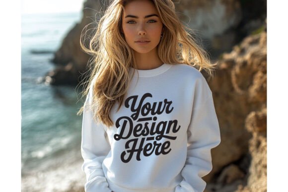 Gildan 18000 White T-Shirt Mockup 32 Graphics