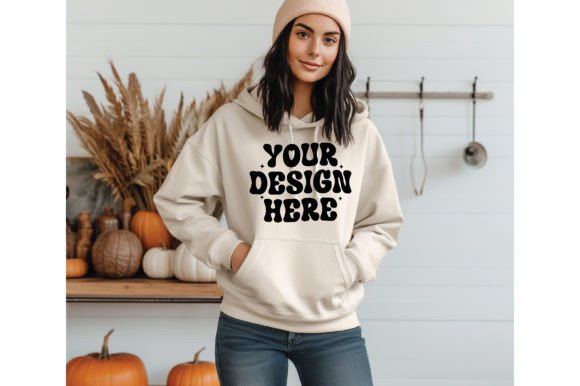 Gildan 18500 Fall Sand Mockup for Hoodies Sweatshirts Graphics