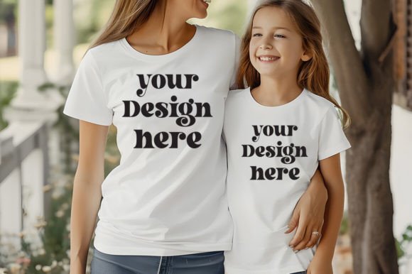 Mommy and Me White Tshirt Mockup: Graphics & Product Mockups